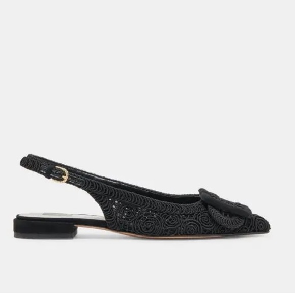 Dolce Vita Pauly Macrame Slingback Sandals Black Size 9 Brand New Flats Elegant - Picture 5 of 8